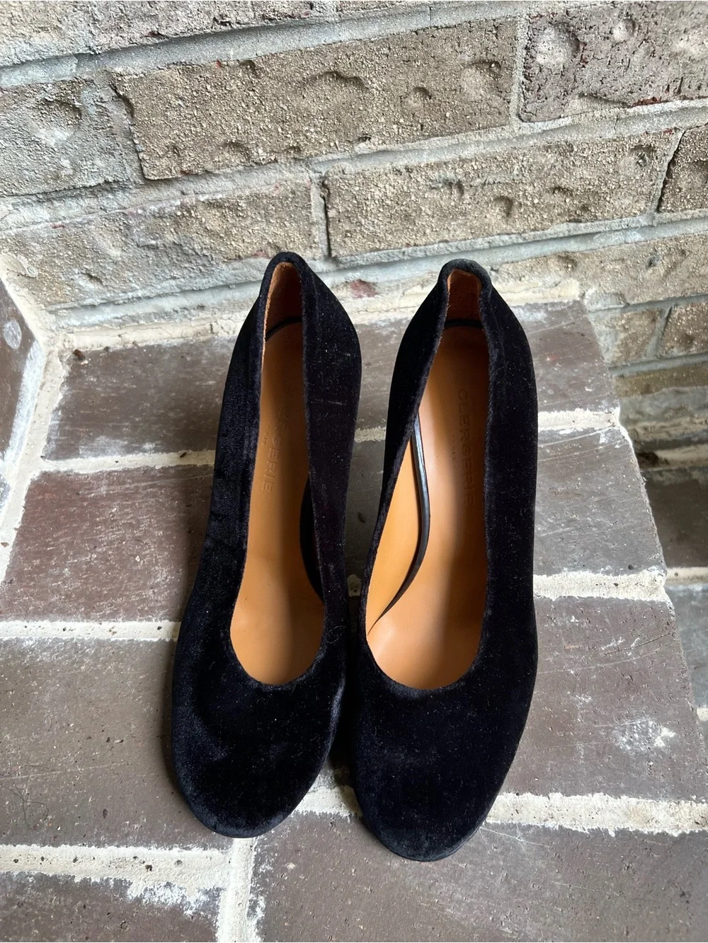 Robert Clergerie Black Velvet Pumps with Sculptural Metallic Heels